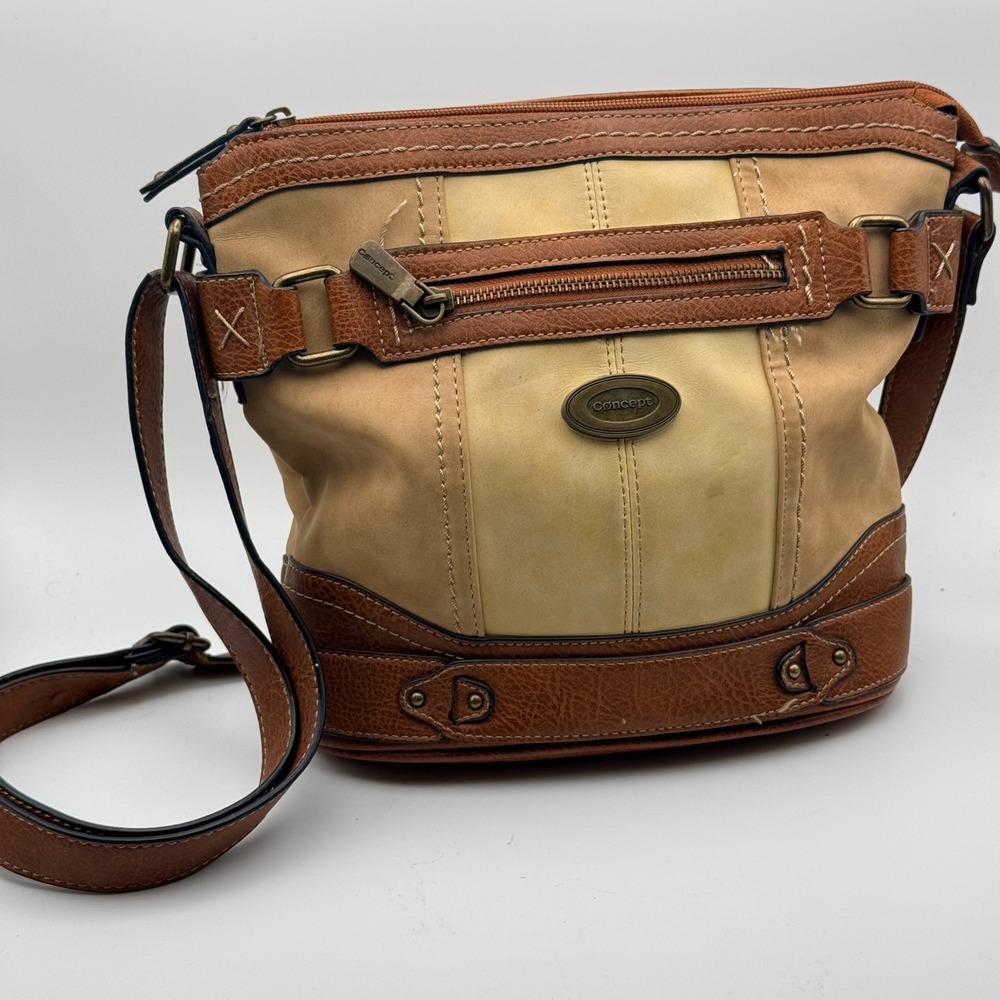 Concept Tan‎ Brown Crossbody Bag Boho Slouch Faux Leather Shoulder Purse